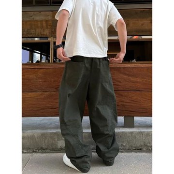 美式復古軍綠色彎刀工裝褲男款秋冬季水洗純棉褲子闊腿直筒休閑褲