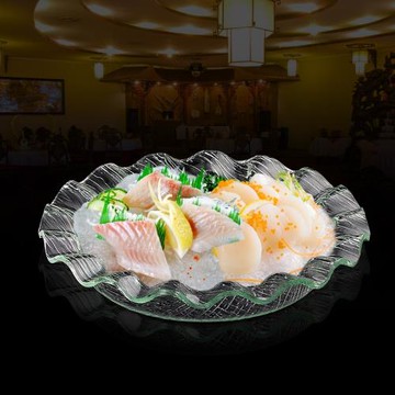 亞克力圓形波浪刺身盤海鮮拼盤魚生干冰盤日韓料理餐具三文魚盤子