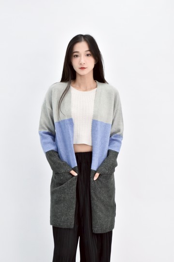 (L) newport質感針織長袖花紋灰色罩衫