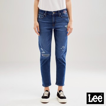 Lee 401 保暖彈性中腰標準小直筒牛仔褲 女 中深藍洗水 101+系列 LL220307256