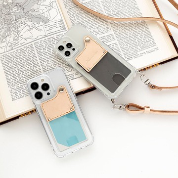 帶卡袋的 TPU 透明保護殼，翻蓋式 [Kinari x TPU] 名字刻字智能手機肩部 父親節 FO02K