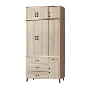 Boden-美娜4尺四門四抽加高型衣櫃(雙吊+棉被櫃)-120x56x243cm
