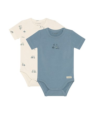 摩托車藍色短袖包屁衣2件組86cm