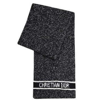 Christian Dior 品牌LOGO斑點紋理羊毛混紡長圍巾.黑/白