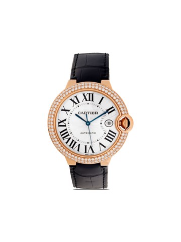 Cartier - pre-owned Ballon Bleu 42mm - unisex - Diamond/18kt Yellow Gold/Leather - One Size - White