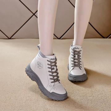 真皮高幫鞋內增高6cm百搭小白鞋女2022秋單鞋休閑短靴真皮單靴女