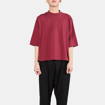 高領五分寬袖短版T