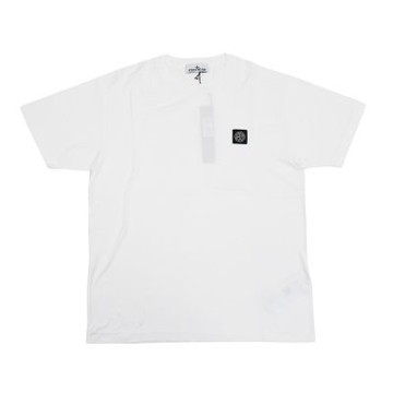 Stone Island 十字品牌黑標男生短袖上衣(白)
