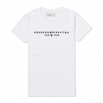 A&F 麋鹿 熱銷舒適刺繡彩小鹿文字圖案短袖T恤-白色