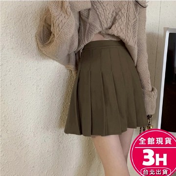 【梨卡】隔日到貨 女裝 短裙【有安全褲】顯瘦 高腰裙 韓版裙子 毛呢短裙 百褶裙 防走光裙 褲裙WT017【現貨24H】