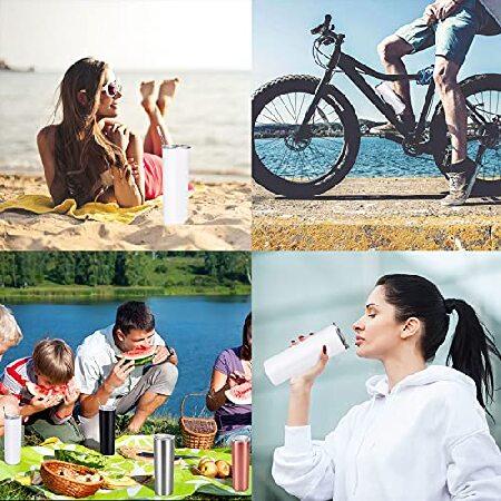 20 Oz Skinny Travel Tumblers, Pack Stainless Steel Skinny Tumblers with Lid Straw, Double Wall Insulated Tumblers, Slim Water Tumbler Cup,並行輸入品