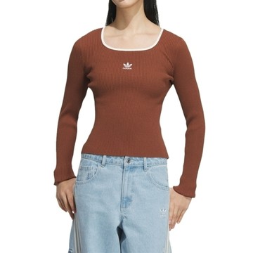 Adidas ADI LS Sweater JM8053 女 長袖上衣 休閒長袖 方領 顯瘦 穿搭 咖啡