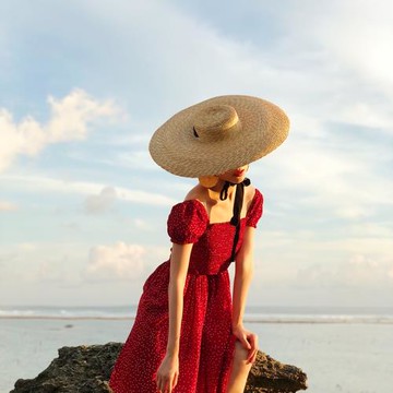 平頂大檐草帽女 細麥桿飄帶系繩遮陽沙灘帽天夏 法式復古走秀帽子