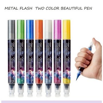 現貨 金屬閃閃雙色秀麗筆｜軟頭金屬筆 手帳裝飾 繪圖筆 軟頭筆 DIY卡片 簽名筆 金銀色筆 亮晶晶閃光筆 媽咪你好小舖