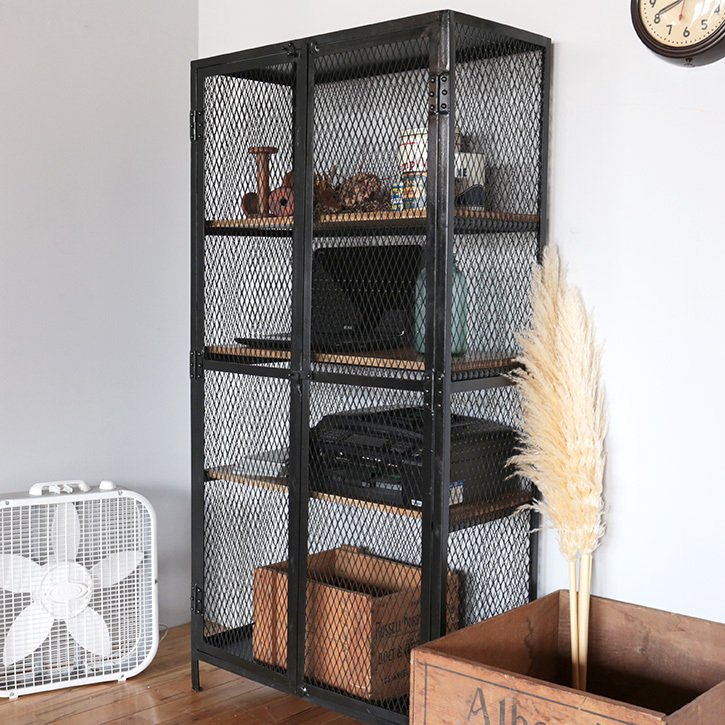 サイド網付アイアンラック［C］ワイド シェルフ アイアン家具 洋服棚