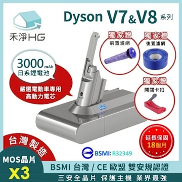 【禾淨家用HG】Dyson戴森 適用V7.V8/SV10.SV11 DC8300 3000mAh  副廠吸塵器配件 鋰電池(贈前置+後置濾網+卡扣)