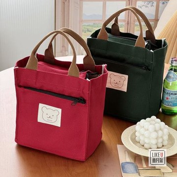 自制原創設計日式帆布袋簡約純色學生書包文藝帆布便當文件手提包