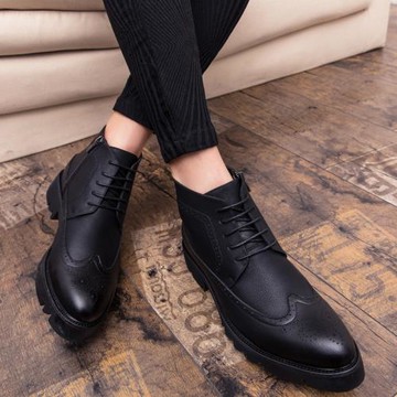 馬丁靴男高幫皮鞋厚底增高英倫風短靴韓版發型師潮leather shoes