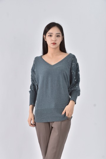 (S) uttam boutique針織亮片藍色長袖上衣