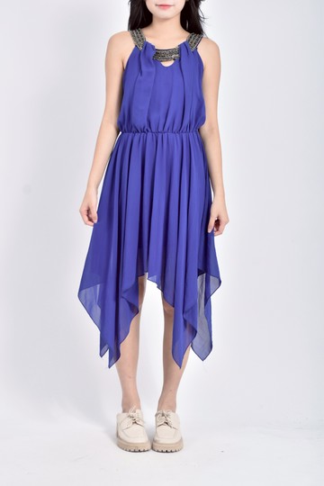 (S) 領口設計藍色洋裝