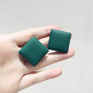 夸張個性網紅復古單色噴漆方塊棱形幾何S925銀針耳釘耳墜飾品1入