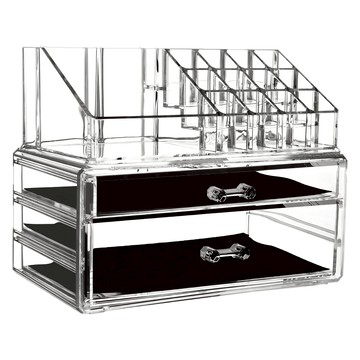 小麥購物 多功能化妝品首飾抽屜收納盒 L1044  23.5 x 13.5 x 18cm  透明色  1個