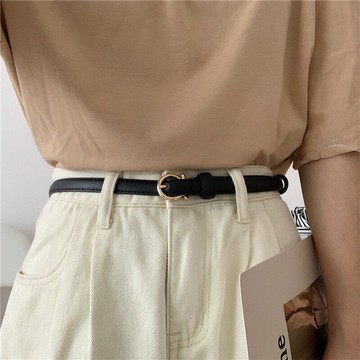 復古黑色窄小皮帶女韓國簡約百搭牛仔褲細款腰帶裝飾配連衣裙裙子