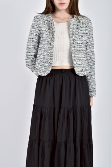 (S) girl小香風質感混紡黑金白色外套