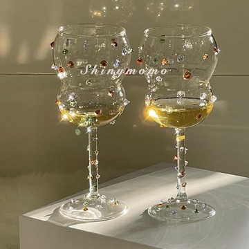 多巴胺浪漫創意藝術感彩色寶石酒杯彩點玻璃杯糖豆減壓禮物高腳杯 高級 優雅ins風 書 水壺 ins 風學生