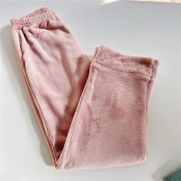 日單tutu女士秋冬法蘭絨厚實家居褲直筒長褲寬松保暖珊瑚絨睡褲