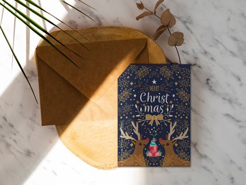 麋鹿情侶【CM19014】洛可可草莓手創明信片  聖誕卡片含信封