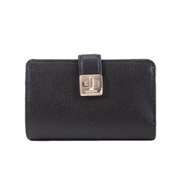 KATE SPADE Phoebe 粒面皮革雙折旋鎖釦式中夾(黑色)