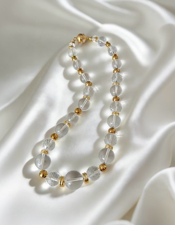 白晶冬宮 | 12-16mm 全淨體白水晶鑽切、18K 金色鈦鋼項鏈