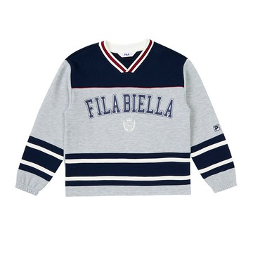 FILA KIDS 童長袖V領T恤-麻灰 1TEZ-8409-MY