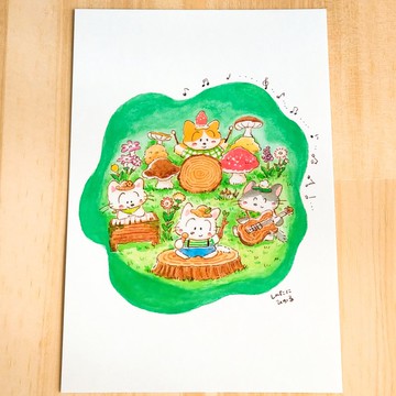 明信片 貓咪樂團LIVE 森林裡