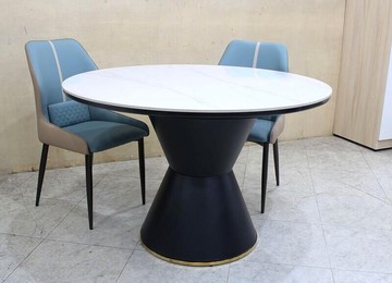 歐風別館東尼四尺圓形岩板黑鐵餐桌基隆至台中免運費