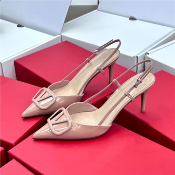 裸色漆皮高跟鞋女細跟2024夏季新款法式絕美尖頭包頭涼鞋配裙外穿
