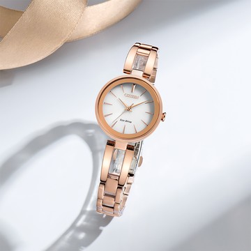 CITIZEN 星辰 LADYS 光動能唯美氣質腕錶/玫瑰金/28mm/EM0639-81A