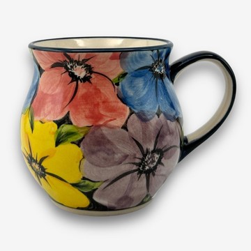 波蘭手繪手工陶-胖胖杯 350ml 花韻繪影系列 設計師款