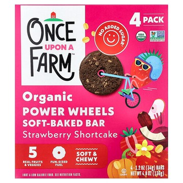 Once Upon A Farm, Organic Power Wheels, Soft-Baked Bar, Strawberry Shortcake, 4 Bars, 1.2 oz (34 g) Each