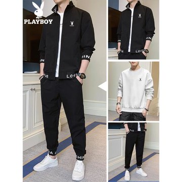 花花公子夾克男套裝春秋季2025新款休閑外套潮流一套搭配帥氣衣服