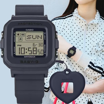 CASIO 卡西歐 BABY-G+PLUS 黑色愛心錶殼吊飾套組 電子錶 女錶 手錶 BGD-10KH-2C