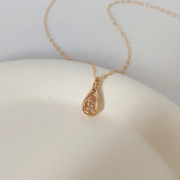 天然摩根石水滴項鍊 14kGF 粉摩根石吊墜 強火彩淨體刻面天然石