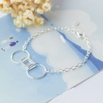 925純銀手鍊 手環-創意方形圓形相扣情人節生日禮物女飾品73dp178【獨家進口】【米蘭精品】