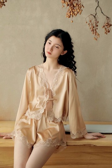 法式復古 真絲蕾絲純欲睡衣套裝