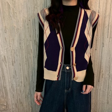 復古撞色毛衣開衫女法式疊穿針織馬甲背心外搭上衣2021年早秋新款