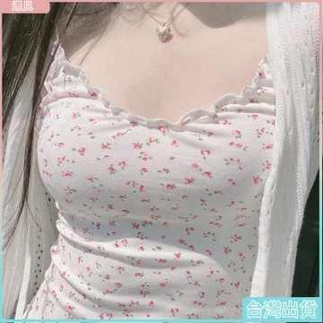 台灣出貨🍓韓係木耳邊碎花小弔帶背心女夏季純慾短款露臍性感內搭甜美背上衣