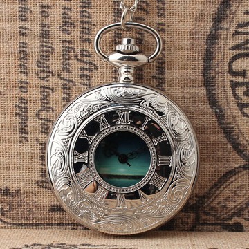 大號指針式懷表女士個性簡約石英翻蓋掛表星空羅馬刻度合金表