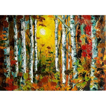 樺木繪畫樹木原始藝術景觀牆藝術樺木森林繪畫油