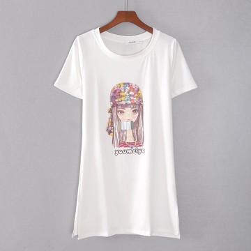 女裝短袖修身中長款圓領青春T恤衫上衣服顯瘦